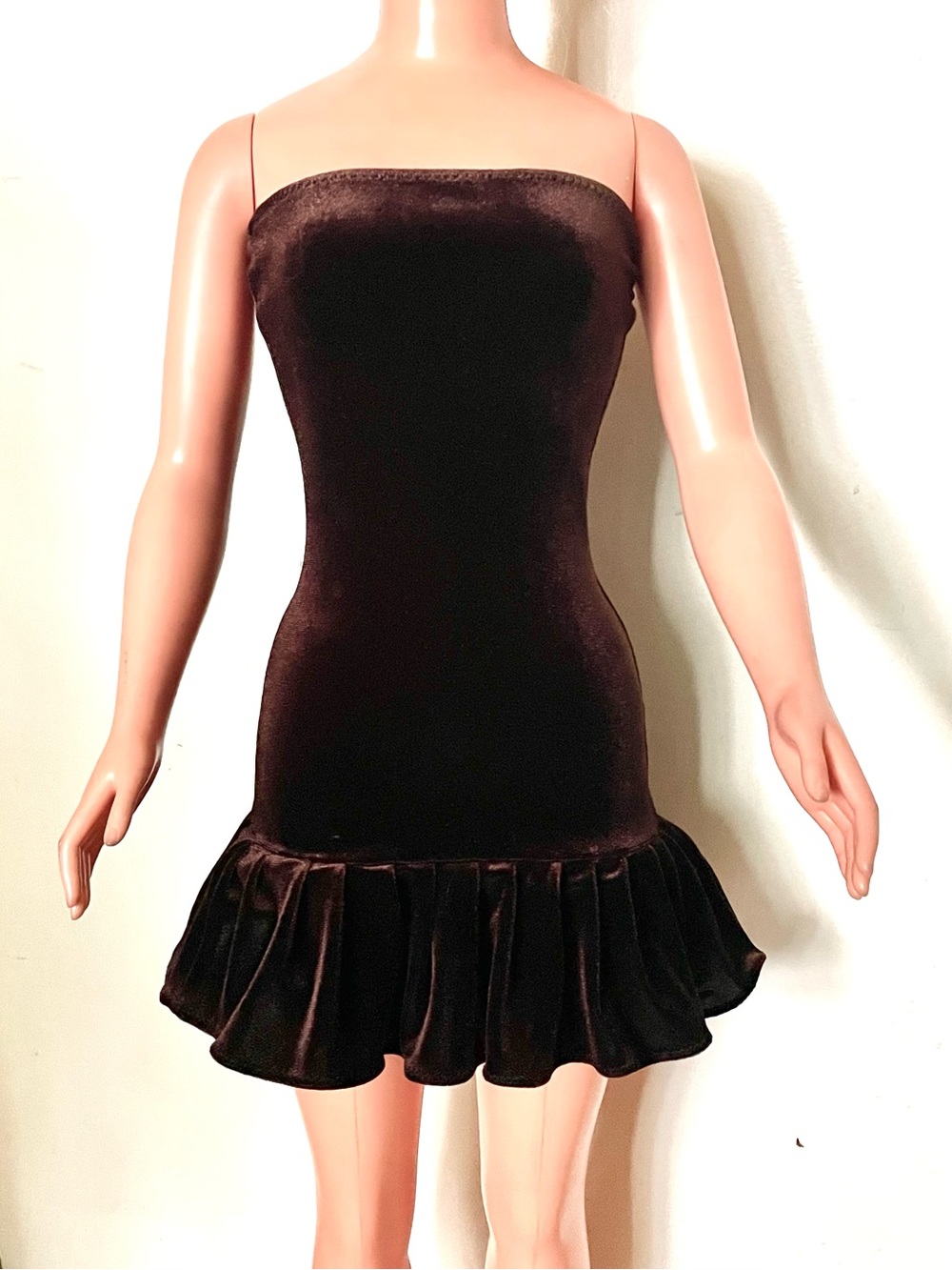 Dark Brown Velvet Dress with Ruffle, for My Size Barbie Doll 36". New